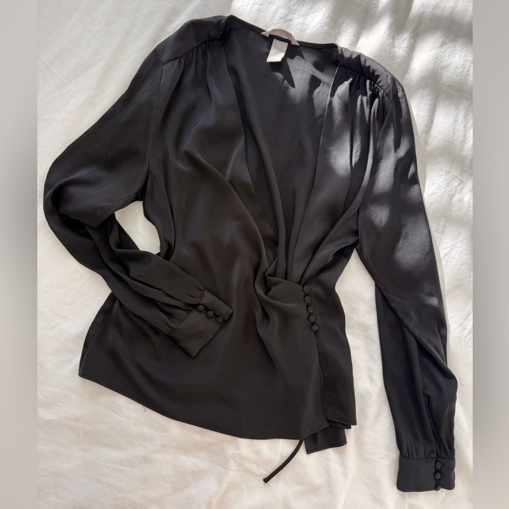 Black silky top with button detail